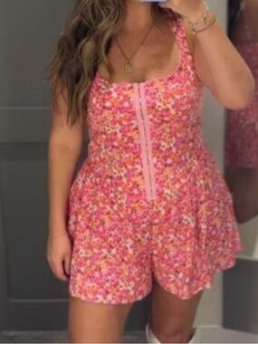 Pink Floral Sleeveless Romper